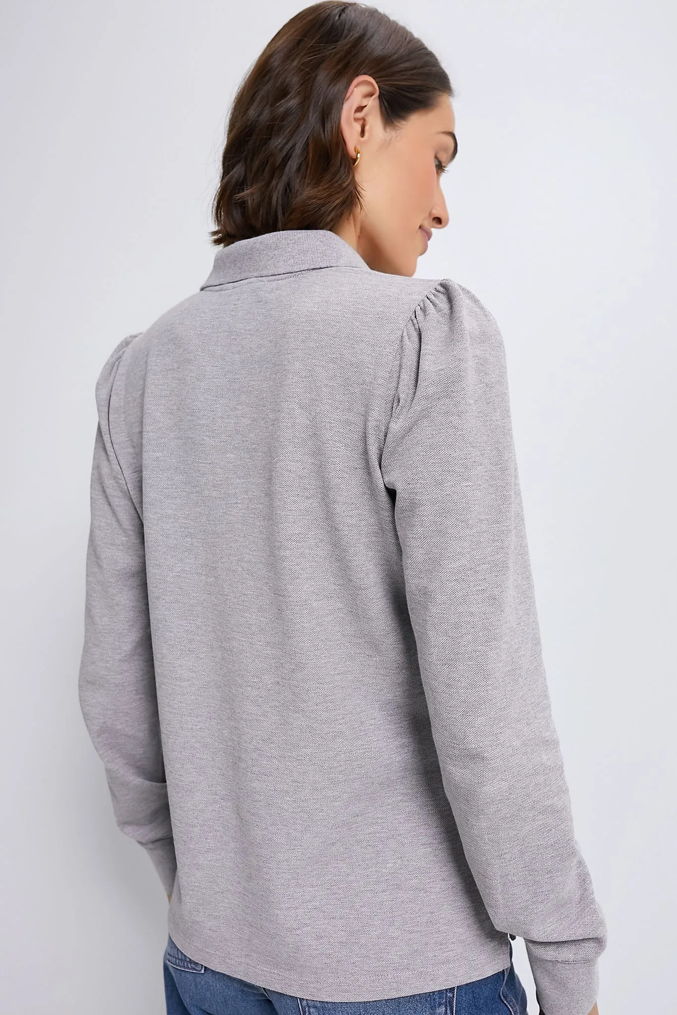 Gray Long Sleeve Pique Puff Sleeve Peggy Polo