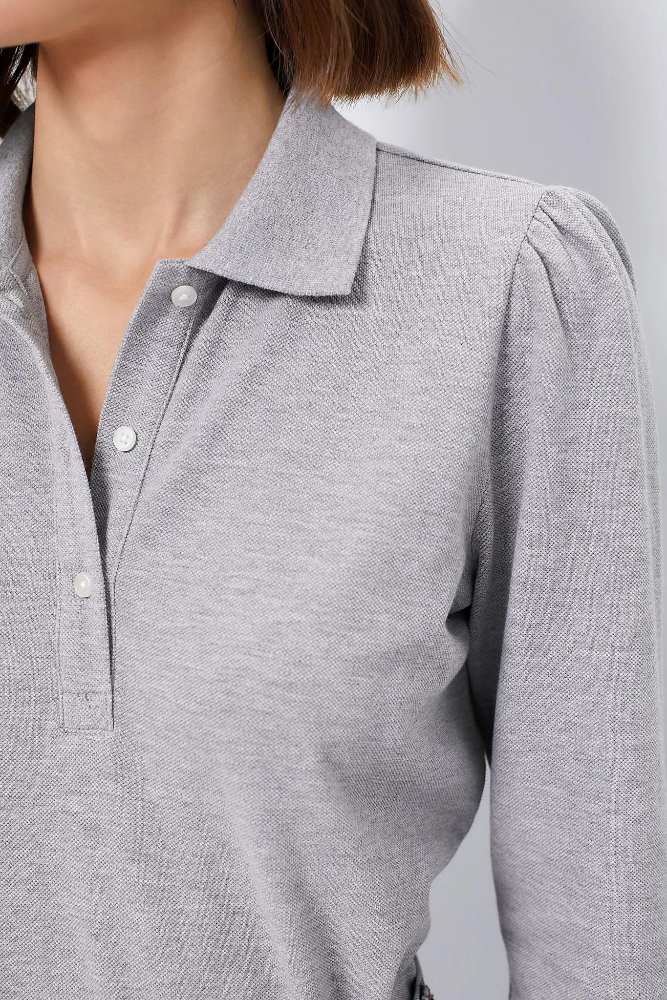 Gray Long Sleeve Pique Puff Sleeve Peggy Polo