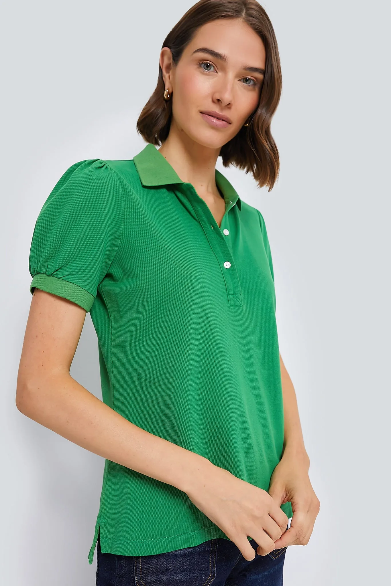 Green Pique Puff Sleeve Peggy Polo