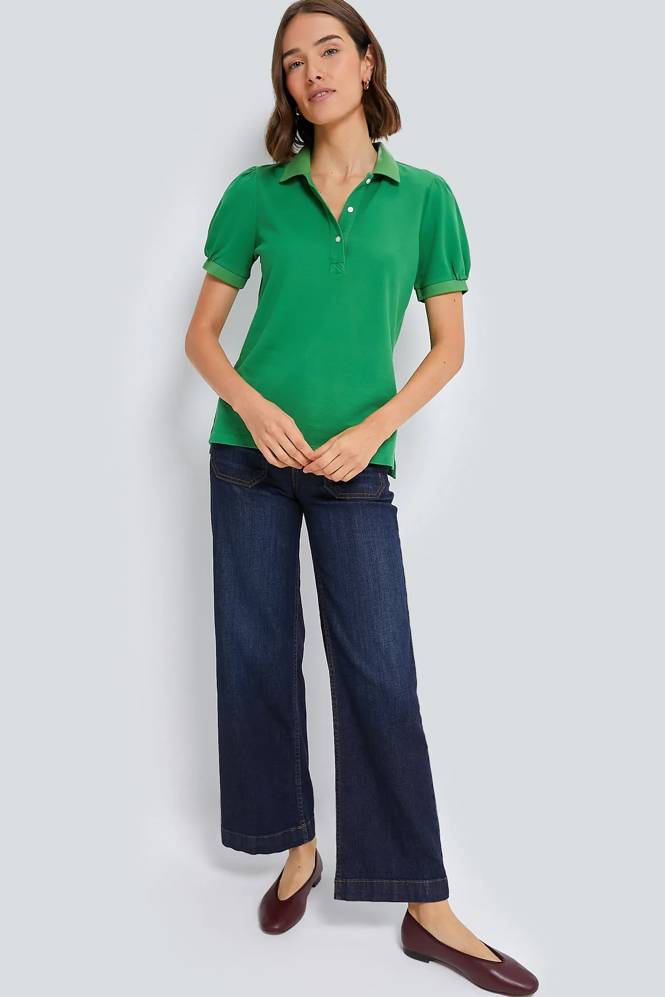 Green Pique Puff Sleeve Peggy Polo