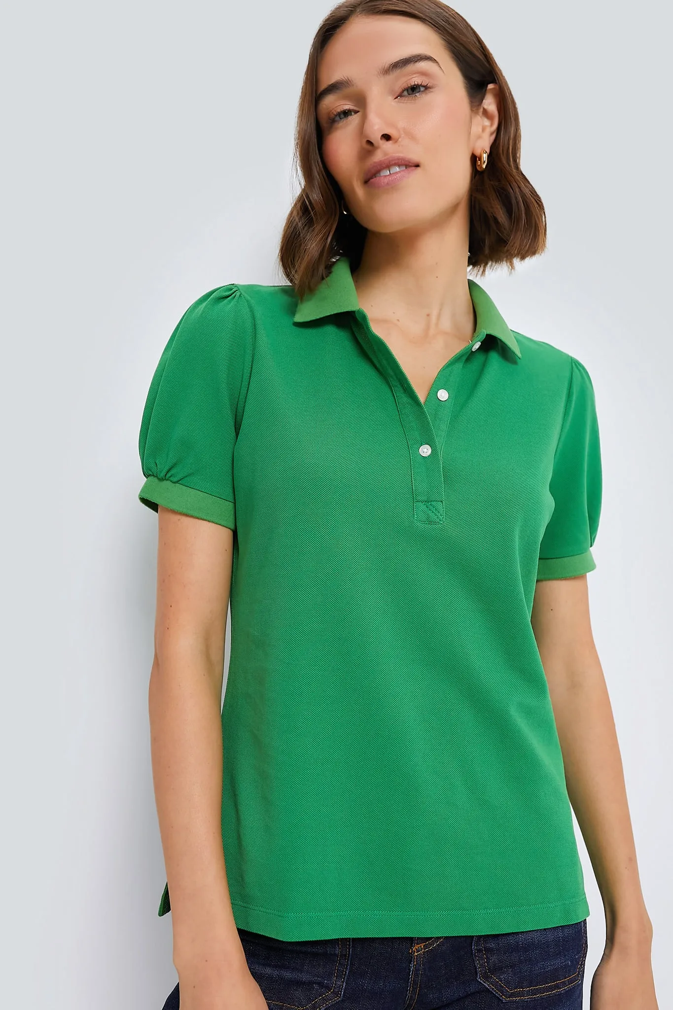 Green Pique Puff Sleeve Peggy Polo