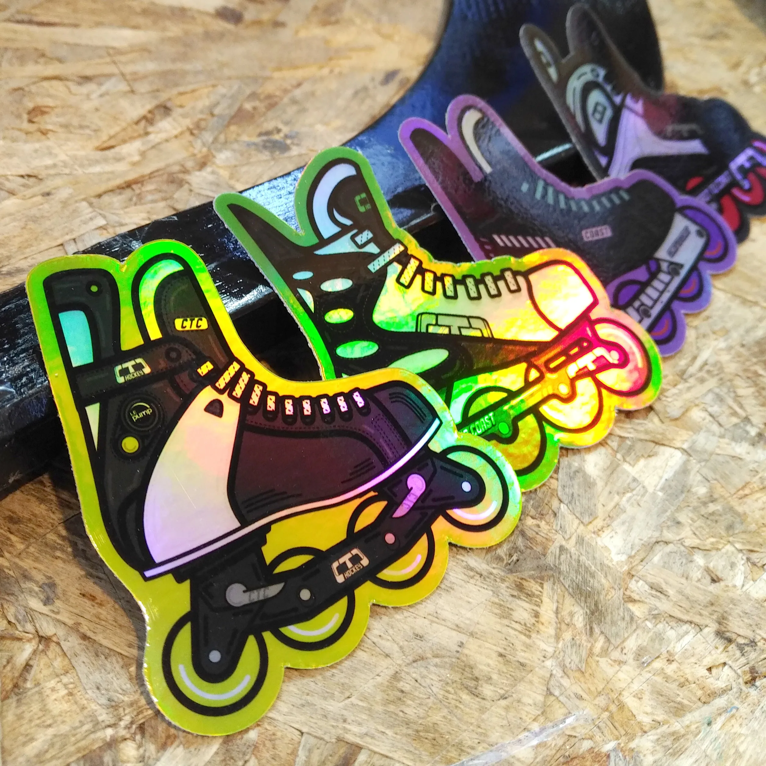 Holographic Retro Roller Hockey Skate Stickers by Tony Headrick