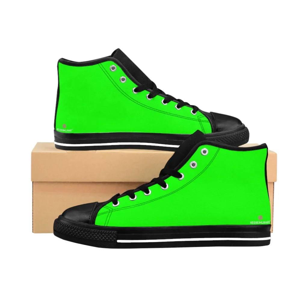 Hot Green Men's High Tops, Best Bright Green Solid Color Men's Classic Sneakers Tennis Running Shoes