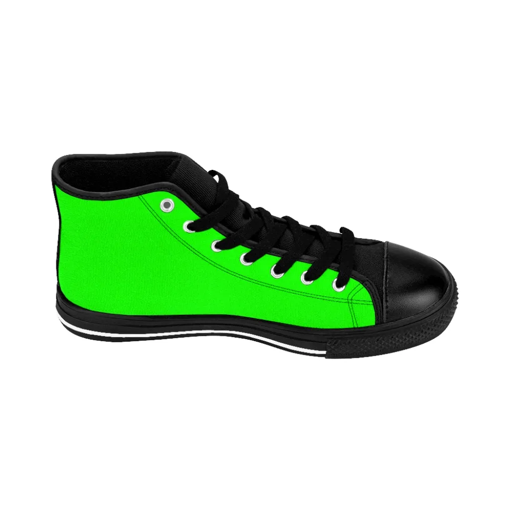 Hot Green Men's High Tops, Best Bright Green Solid Color Men's Classic Sneakers Tennis Running Shoes