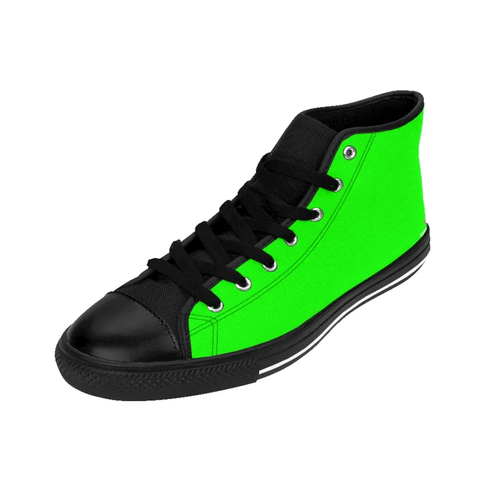 Hot Green Men's High Tops, Best Bright Green Solid Color Men's Classic Sneakers Tennis Running Shoes