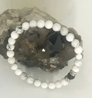 Howlite with Lava Rock Stretchy Bracelet