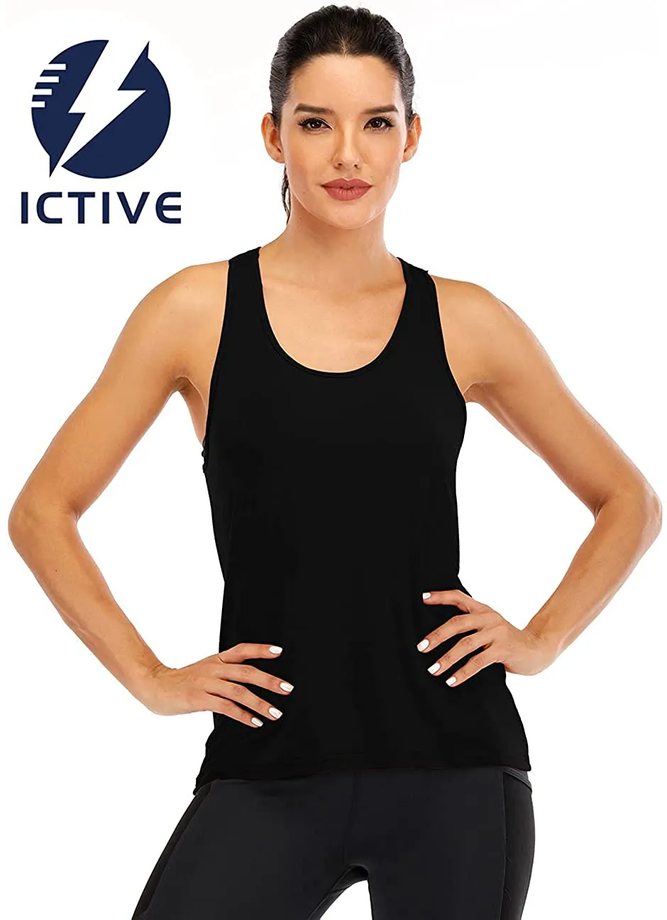 ICTIVE Womens Cross Backless Workout Tops for Women Racerback Tank Tops Open Back Running Tank Tops Muscle Tank Yoga Shirts