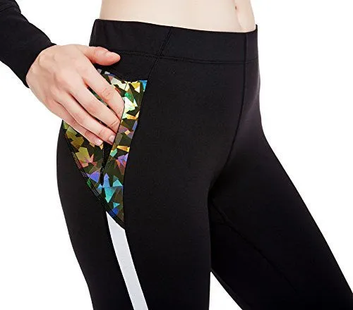 icyzone Women's Workout Capri Leggings Fitted Stretch Tights With Zip Pocket