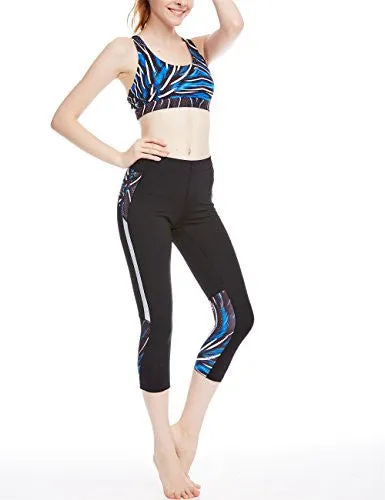 icyzone Women's Workout Capri Leggings Fitted Stretch Tights With Zip Pocket