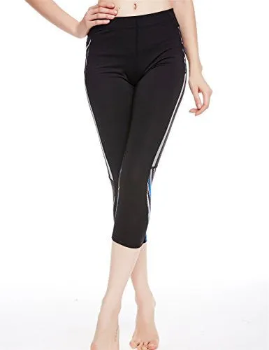 icyzone Women's Workout Capri Leggings Fitted Stretch Tights With Zip Pocket