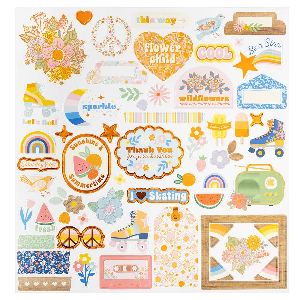 Jen Hadfield Flower Child Foam Sticker Sheet 12"X12" 63 pack  with Silver Holographic Foil*