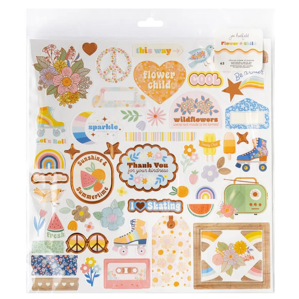 Jen Hadfield Flower Child Foam Sticker Sheet 12"X12" 63 pack  with Silver Holographic Foil*