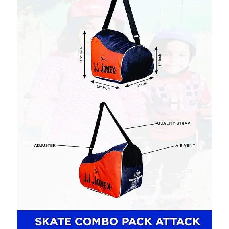 JJ Jonex Attack Adjustable Skates Combo (Skates   Helmet   Knee pad   Elbow pad   Skates Gloves   Key   Bag) (MYC) | Large | Helmet - Black | 11 Years and Above