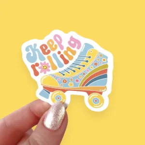 Keep Rolling Sticker | Retro Rollerskate