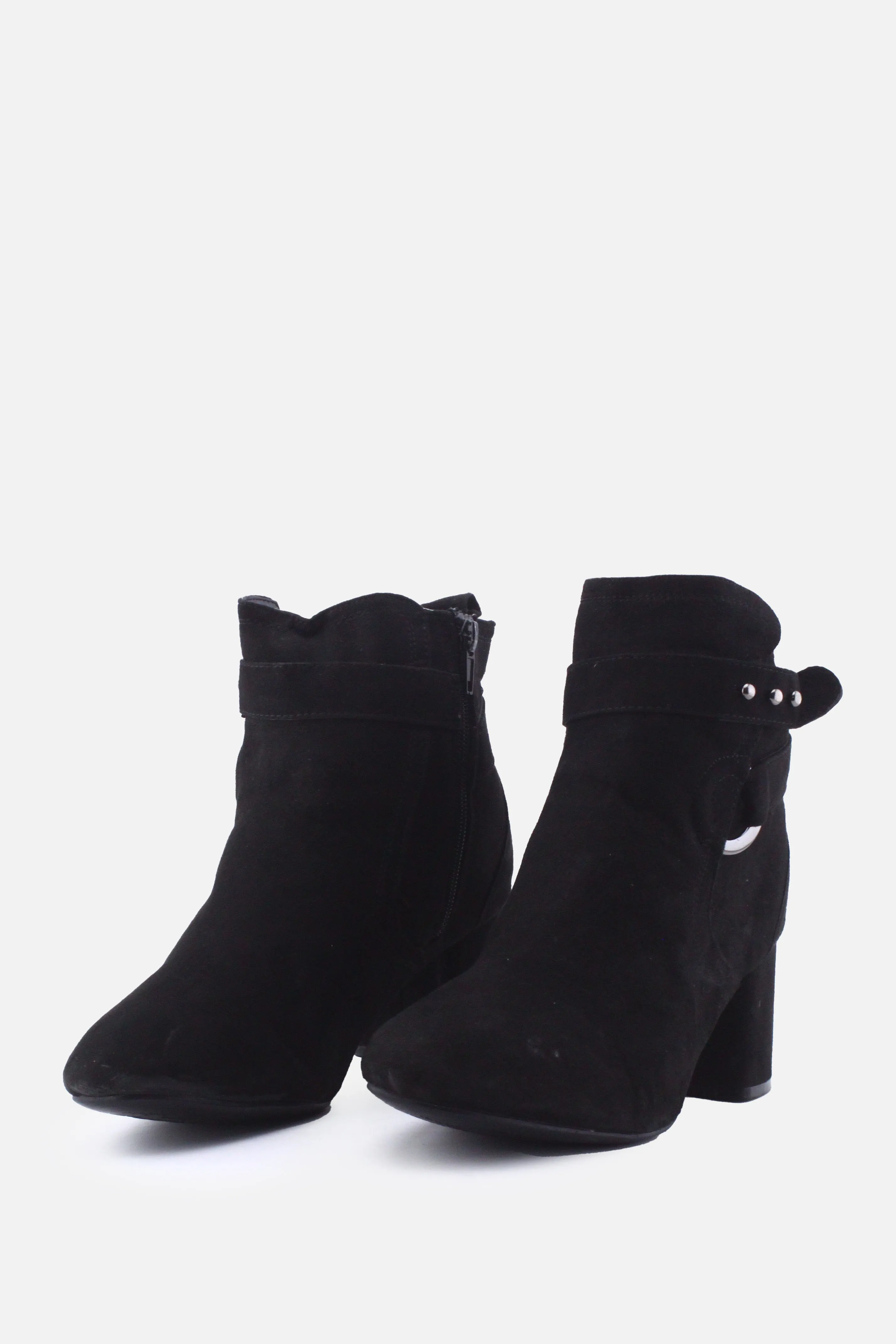 Kelly & Katie Zipper Buckle Straps Block Ankle Boots | Suede