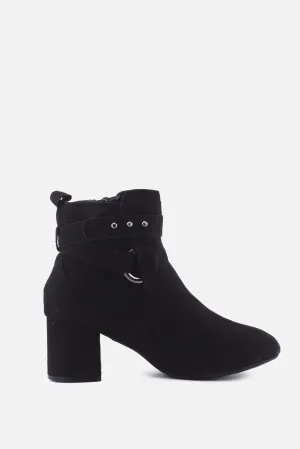 Kelly & Katie Zipper Buckle Straps Block Ankle Boots | Suede