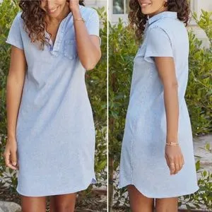 LAUREN Short Sleeve Polo Dress in Mineral Blue