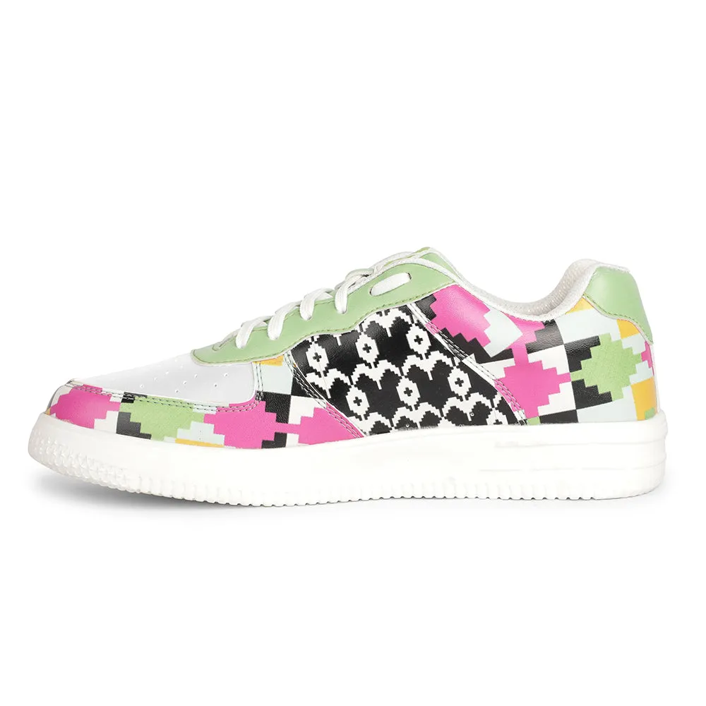 Leap7x Lacing White Himalayan Handloom Printed Casual Sneakers For Women MJH-L07 By Liberty