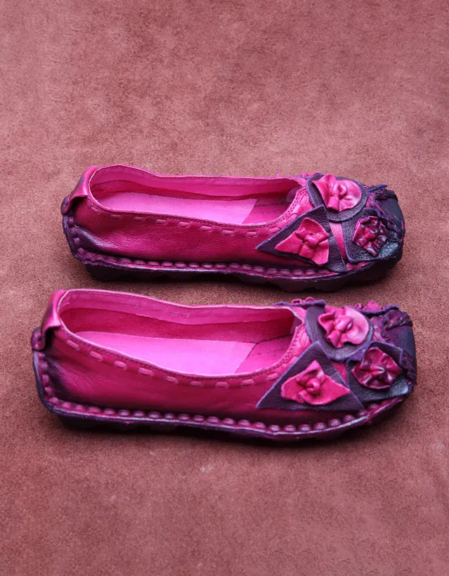 Leather Flowers Comfortable Handmade Retro Flats 35-43