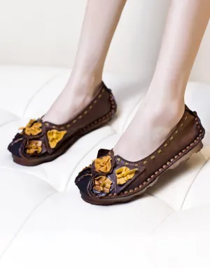 Leather Flowers Comfortable Handmade Retro Flats 35-43