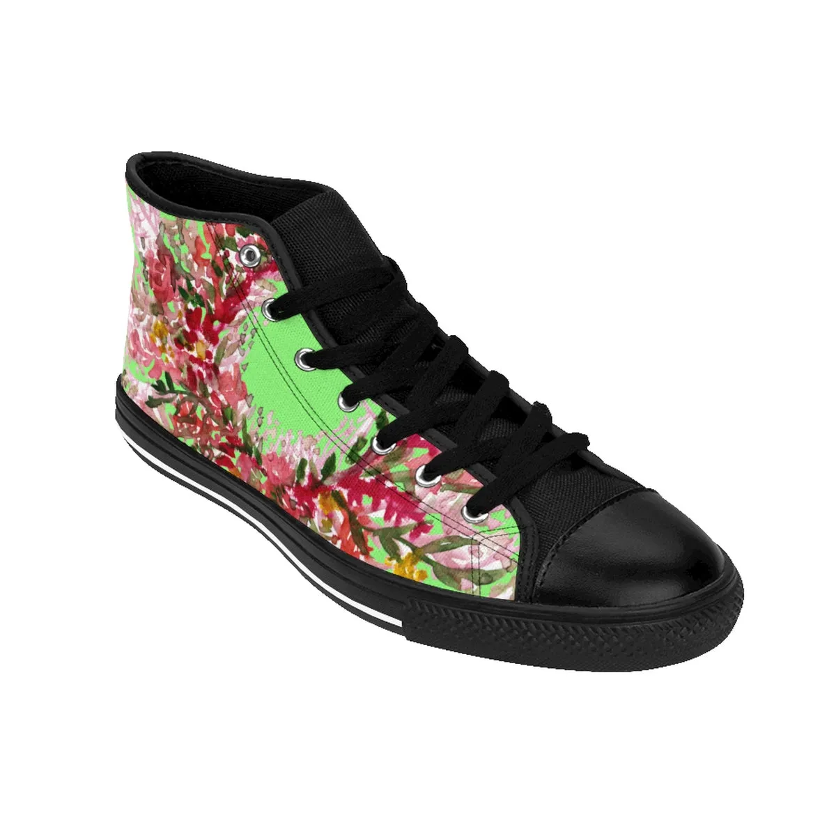 Light Green Floral Men's High Tops, Red Fall Floral Print High-top Sneakers Tennis Shoes