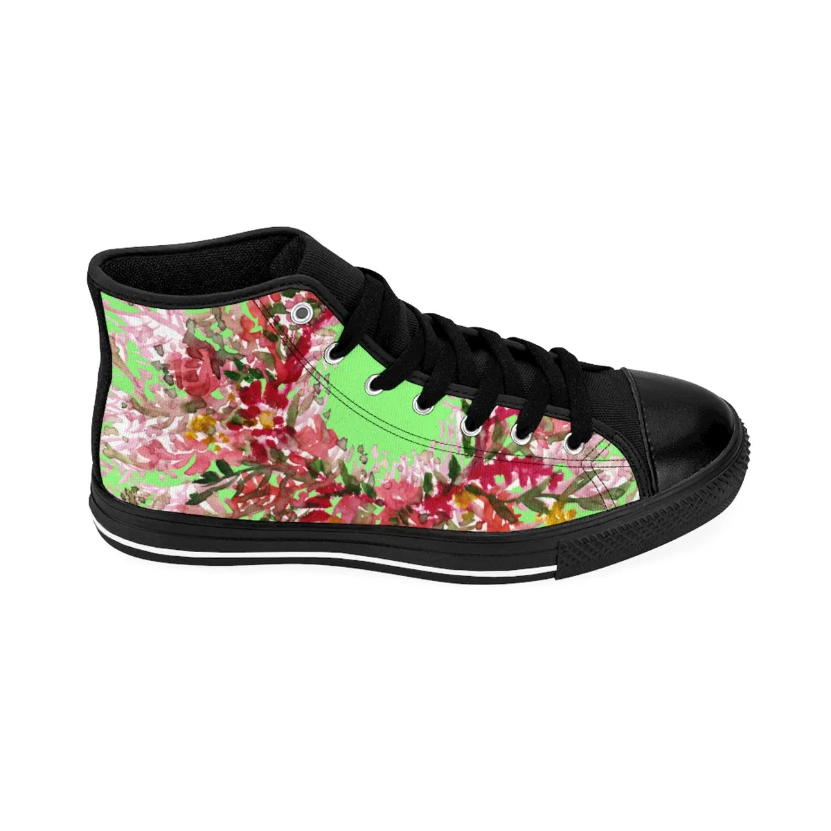 Light Green Floral Men's High Tops, Red Fall Floral Print High-top Sneakers Tennis Shoes