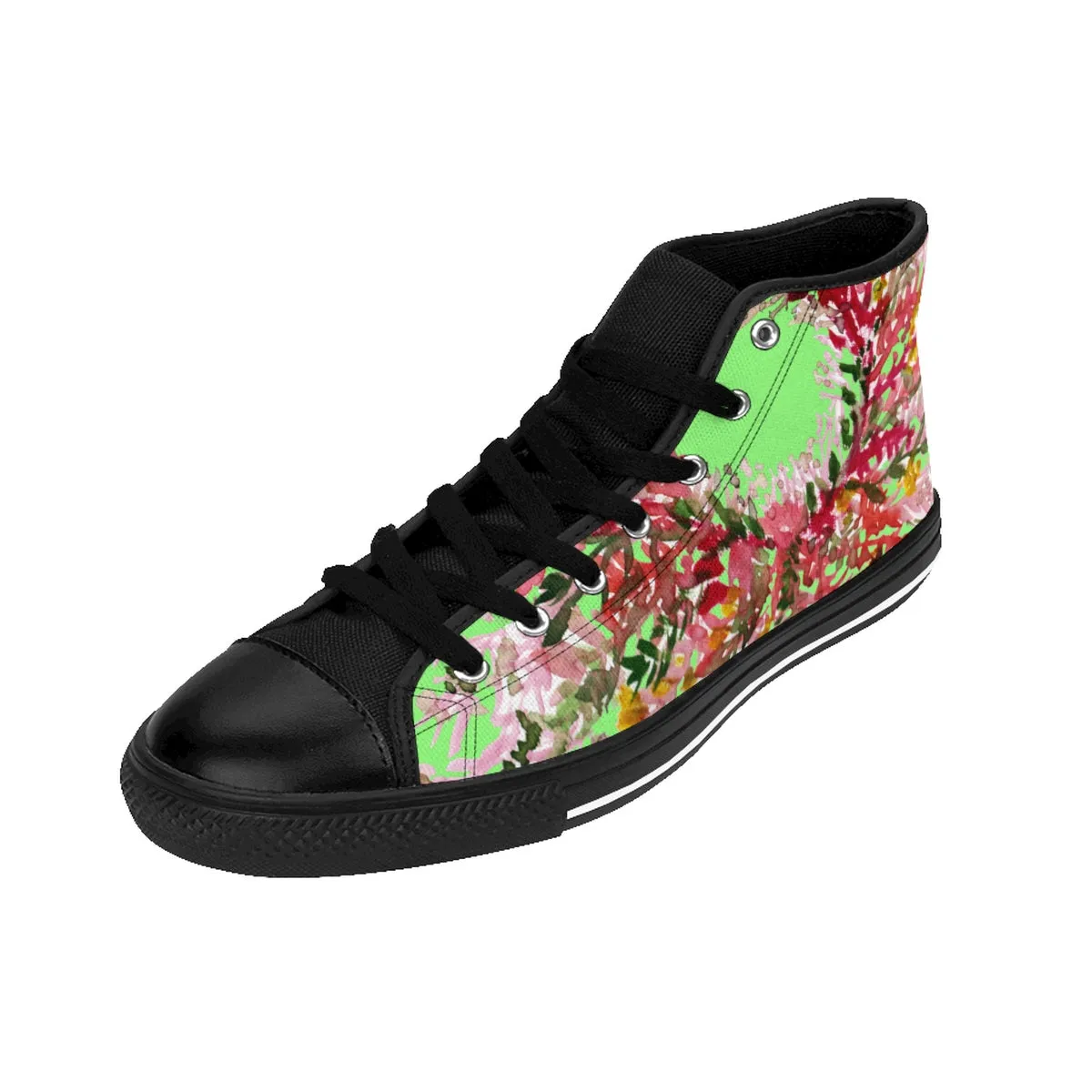 Light Green Floral Men's High Tops, Red Fall Floral Print High-top Sneakers Tennis Shoes