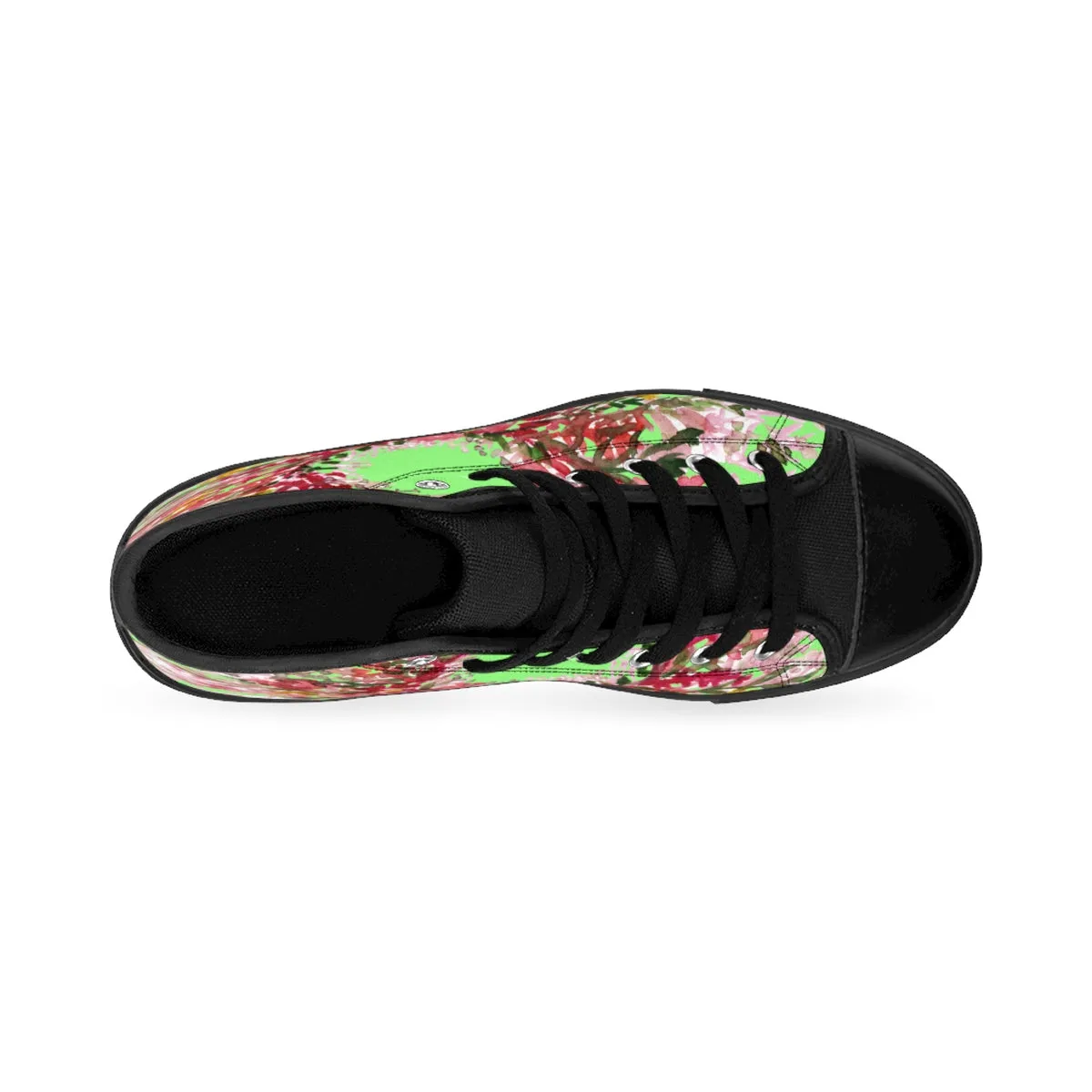 Light Green Floral Men's High Tops, Red Fall Floral Print High-top Sneakers Tennis Shoes