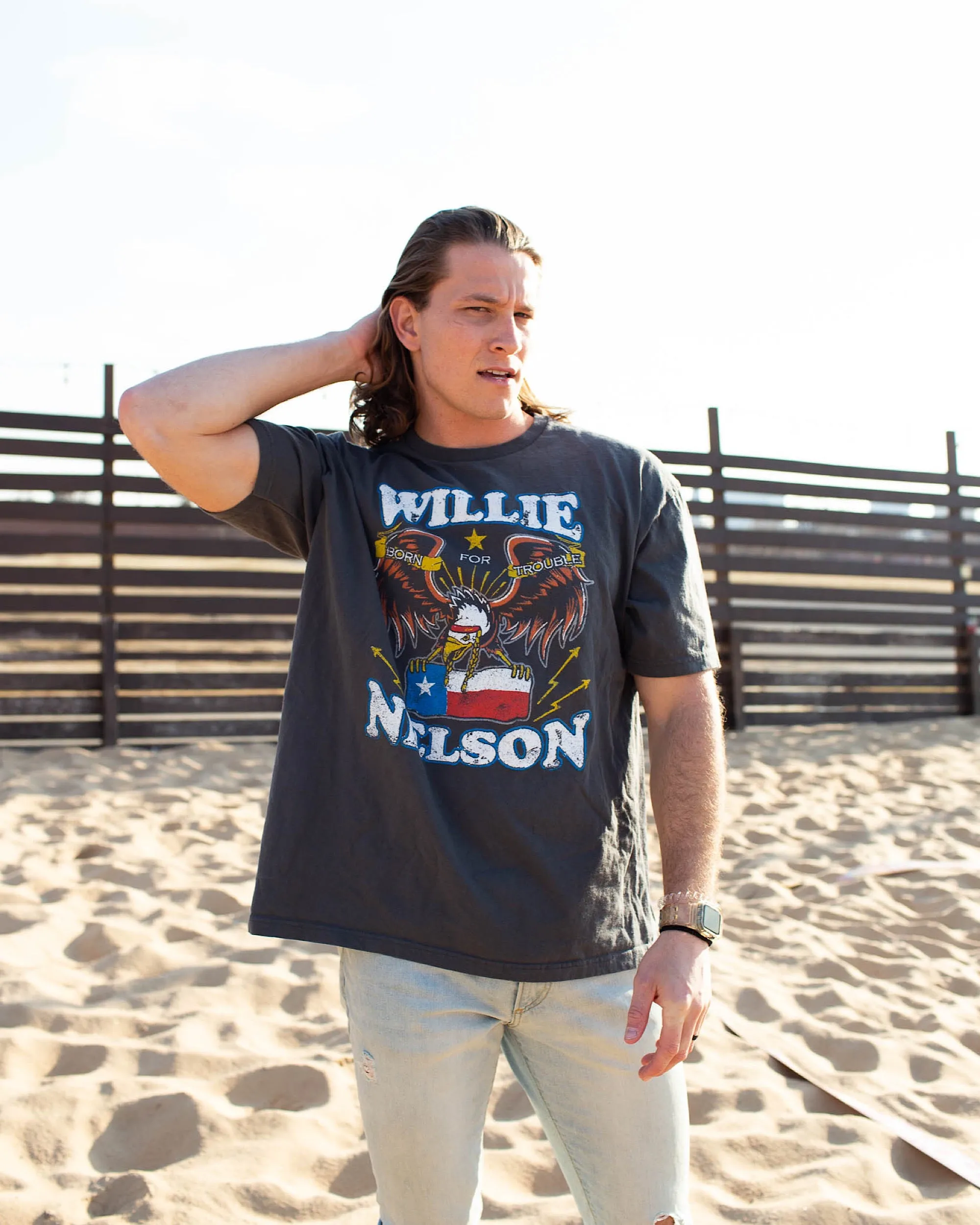 Livy Lu Willie Nelson Born For Trouble Dark Gray Thrifted Tee