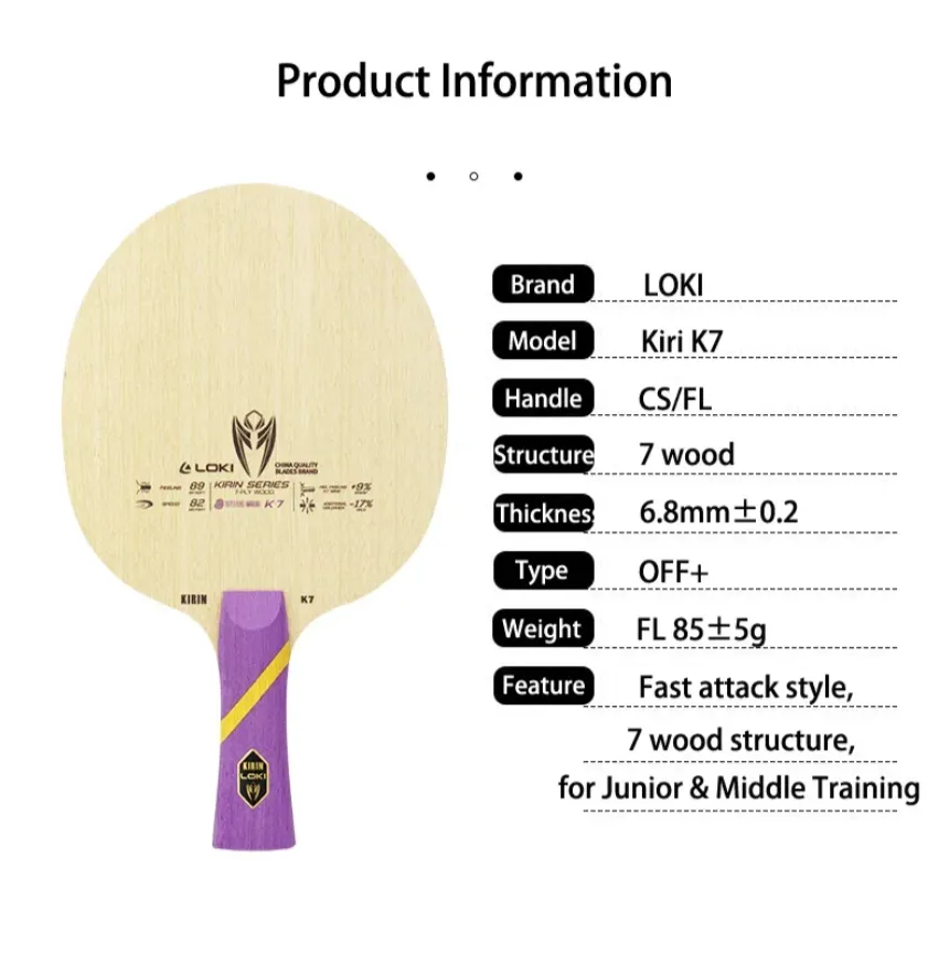 LOKI Kirin K7 Table Tennis 7 Ply Wood Blade OFF 