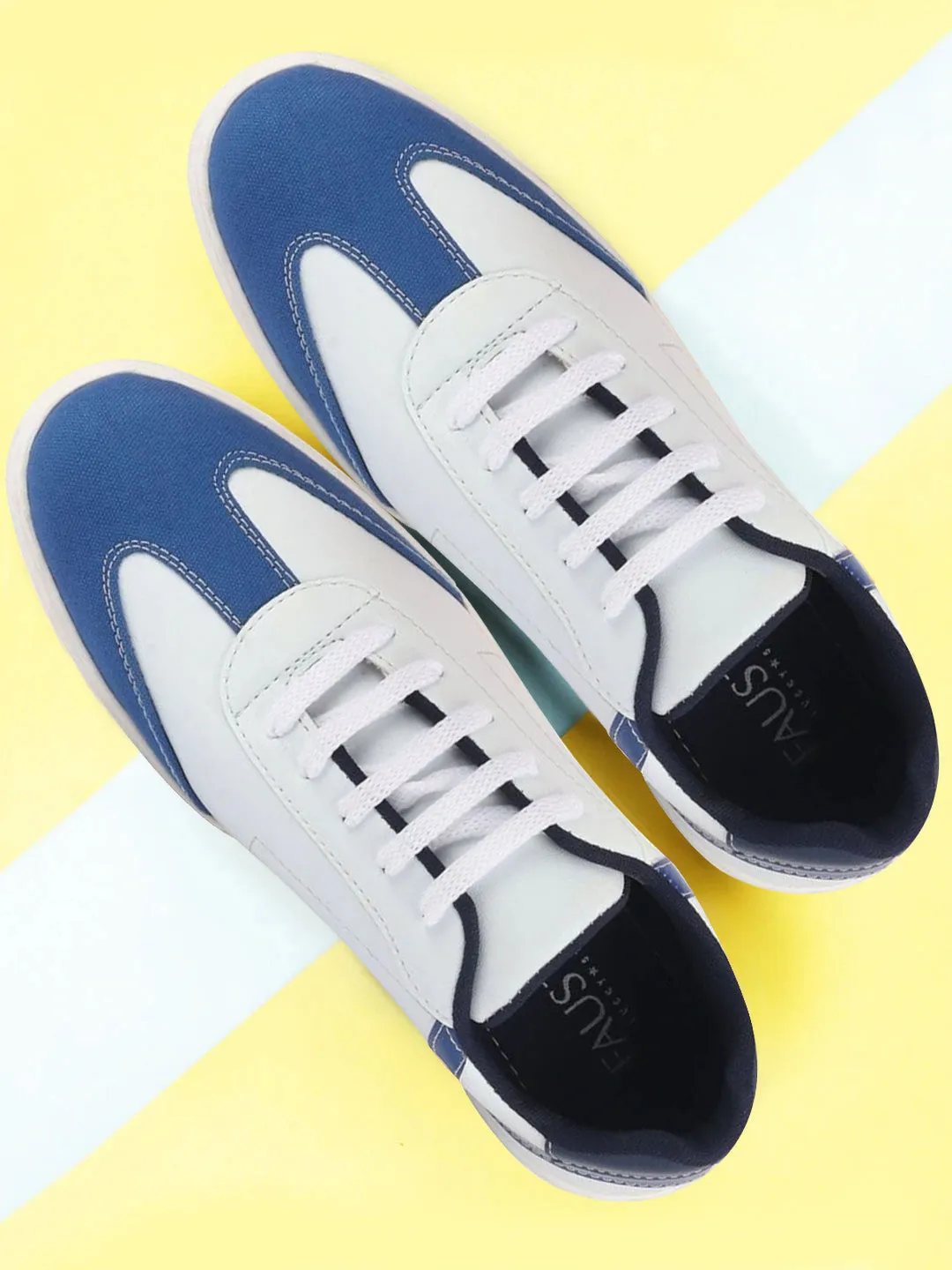 Men White/Navy Blue Lace Up Classic Sneakers