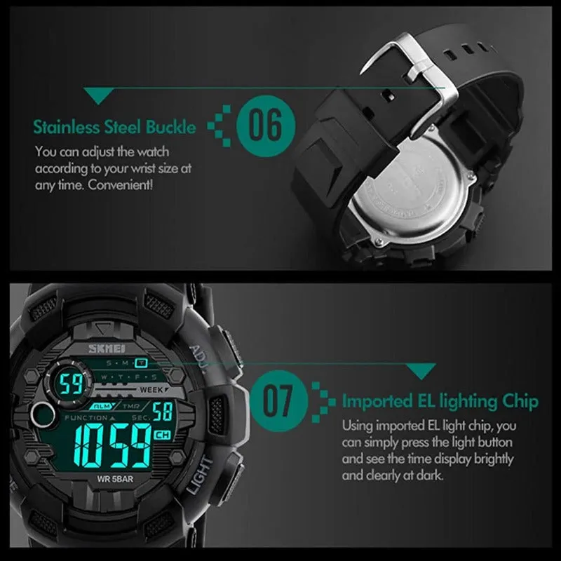 Men's Digital Sports Watch LED Screen & Waterproof with Backlight