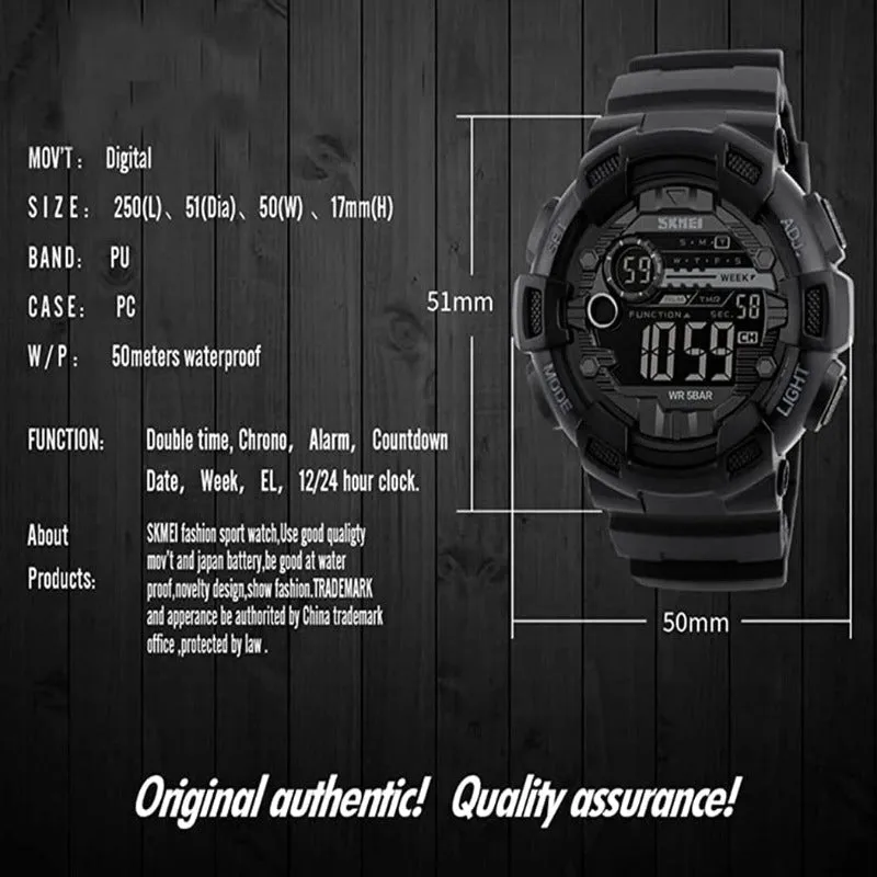 Men's Digital Sports Watch LED Screen & Waterproof with Backlight