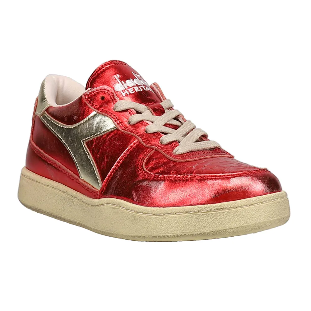 Mi Basket Low Metallic Used Lace Up Sneakers