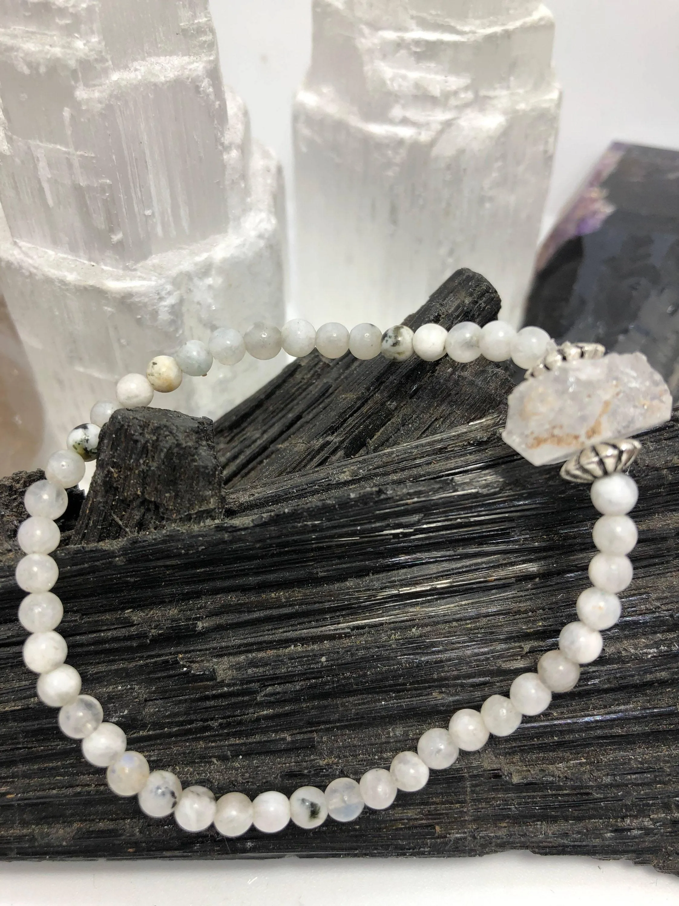 Moonstone & Herkimer Diamond Stretchy Bracelet By Infinite Treasures, LLC