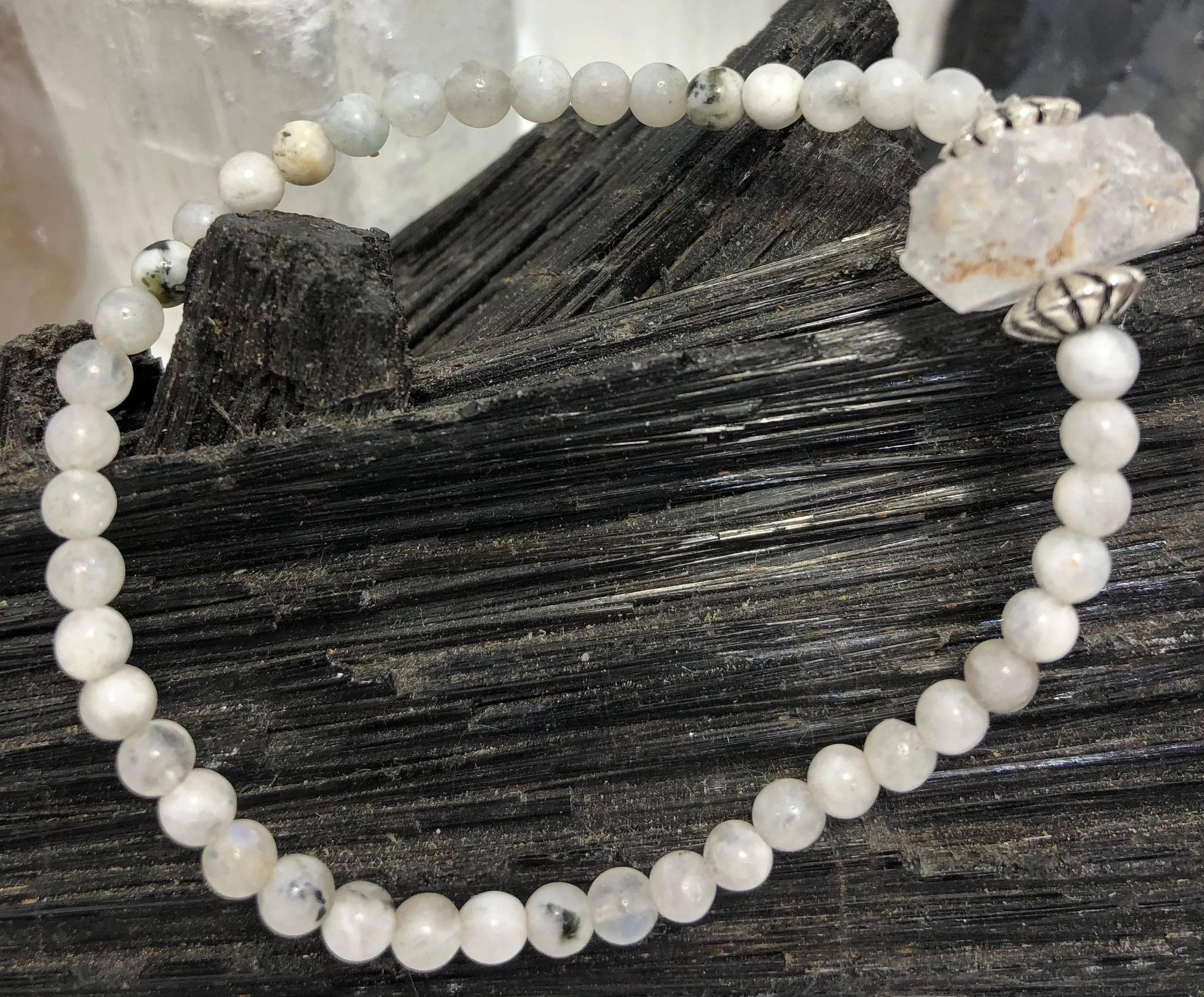 Moonstone & Herkimer Diamond Stretchy Bracelet By Infinite Treasures, LLC