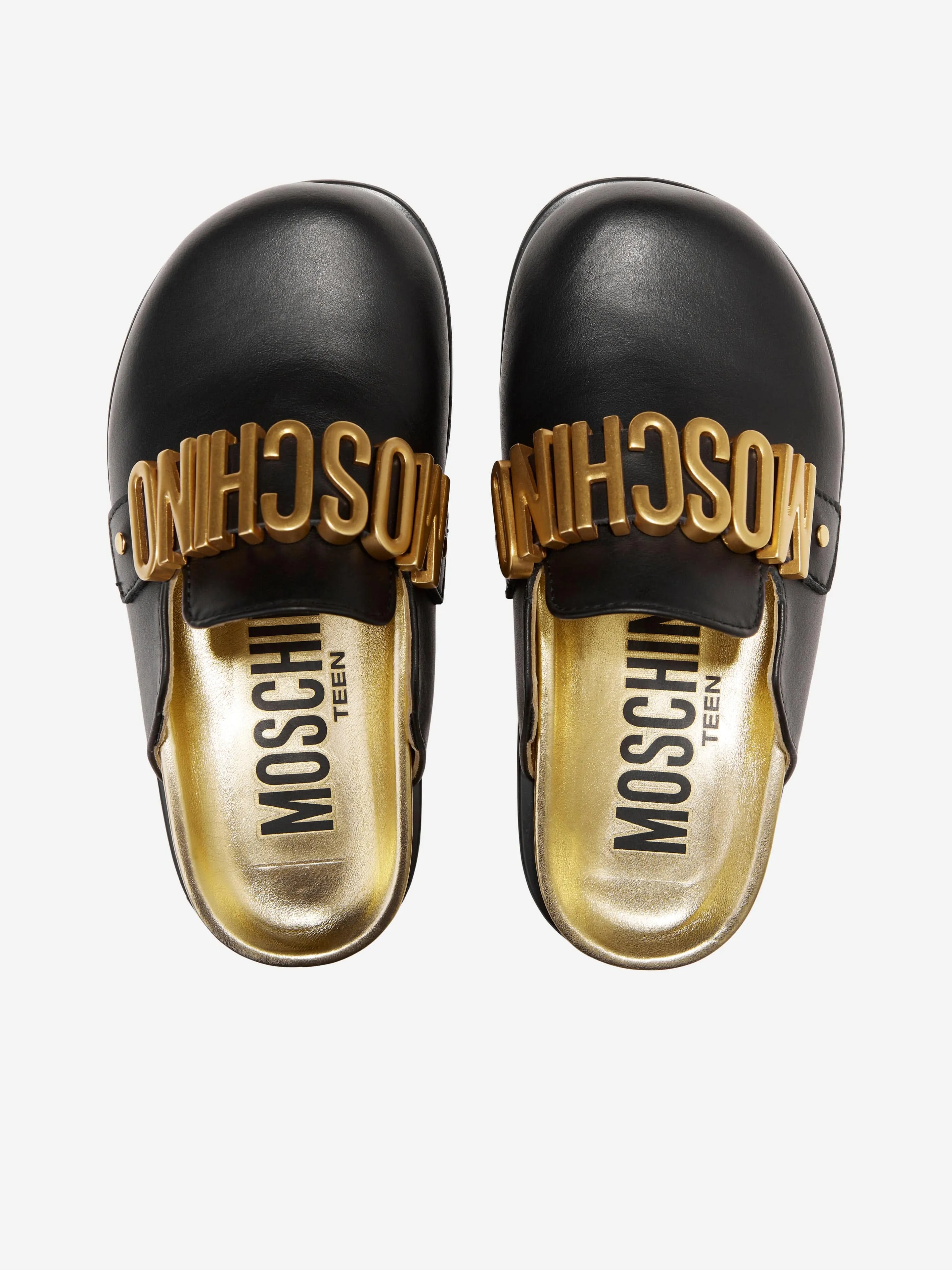 Moschino Girls Lettering Logo Mules in Black