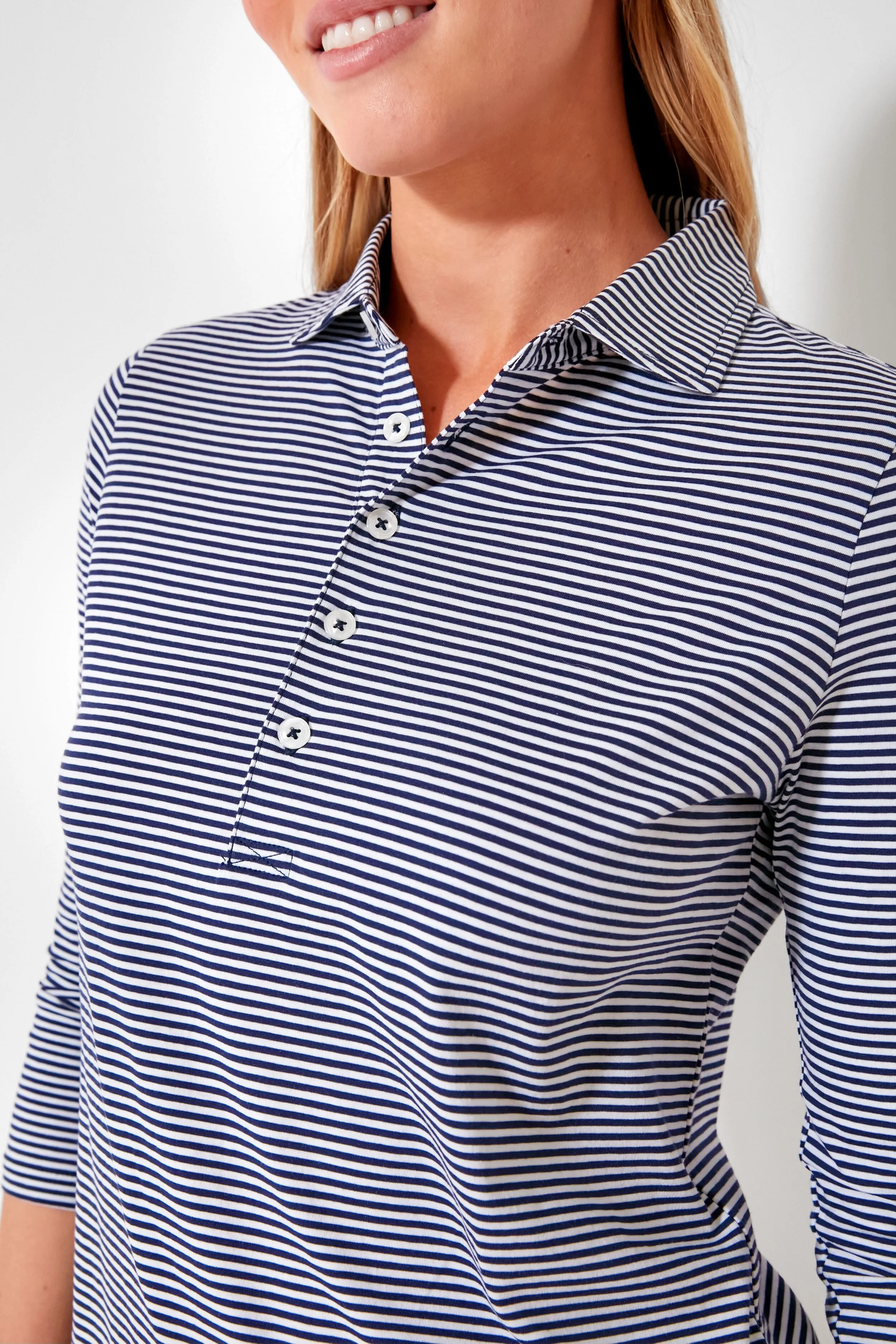 Navy and White Three Quarter Sleeve Polo