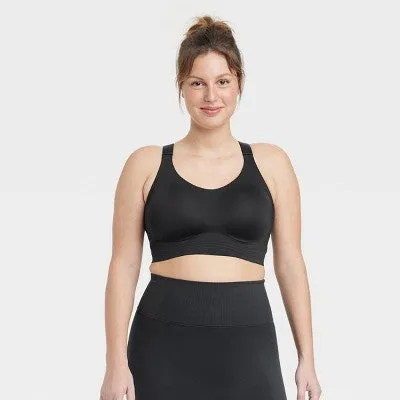 New - Women's Sculpt High Support Embossed Sports Bra - All In Motion Black S