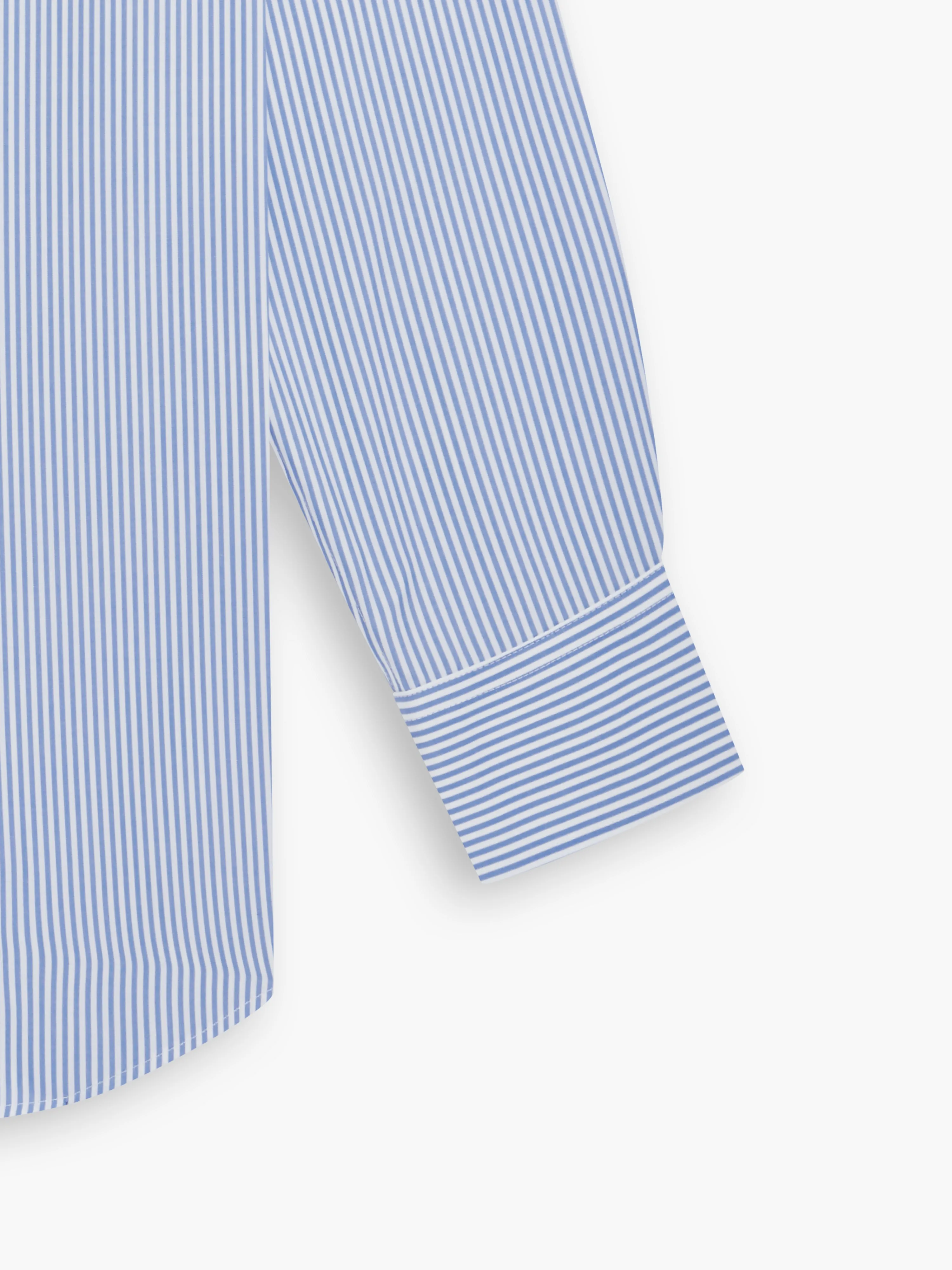 Non-Iron Light Blue Stripe Poplin Fitted Single Cuff Classic Collar Shirt