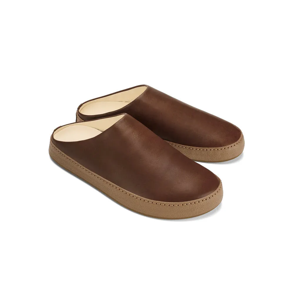 OLUKAI HAMANI LEATHER OPEN BACK SLIPPER TOFFEE TAN - MENS