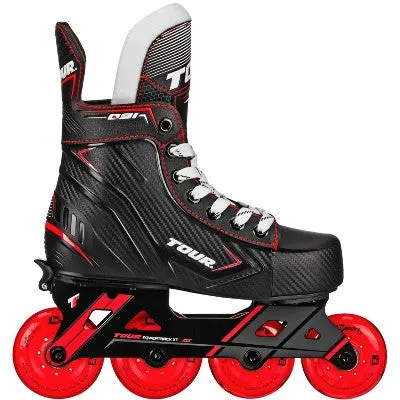 Open Box - Tour Kids Adjustable Inline and Roller Hockey Skates, Black/Red