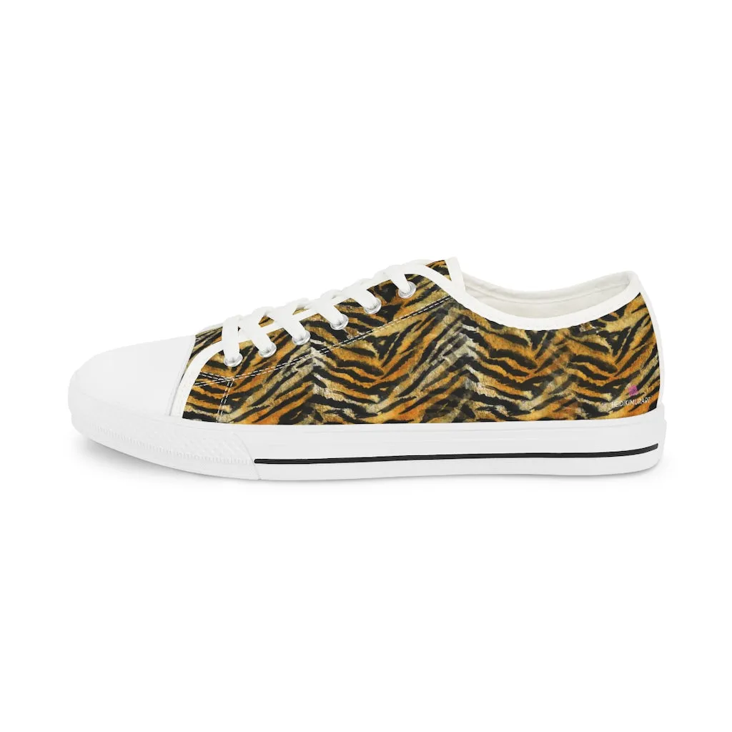 Orange Tiger Striped Low Tops, Best Designer Orange Tiger Striped Animal Printed Men's Low Top Sneakers (US Size: 5-14)