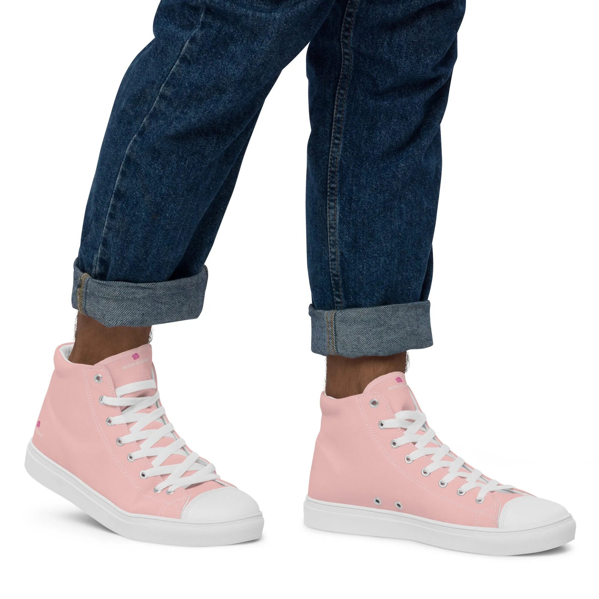 Pastel Pink Men's High Tops, Solid Color Men’s high top canvas shoes