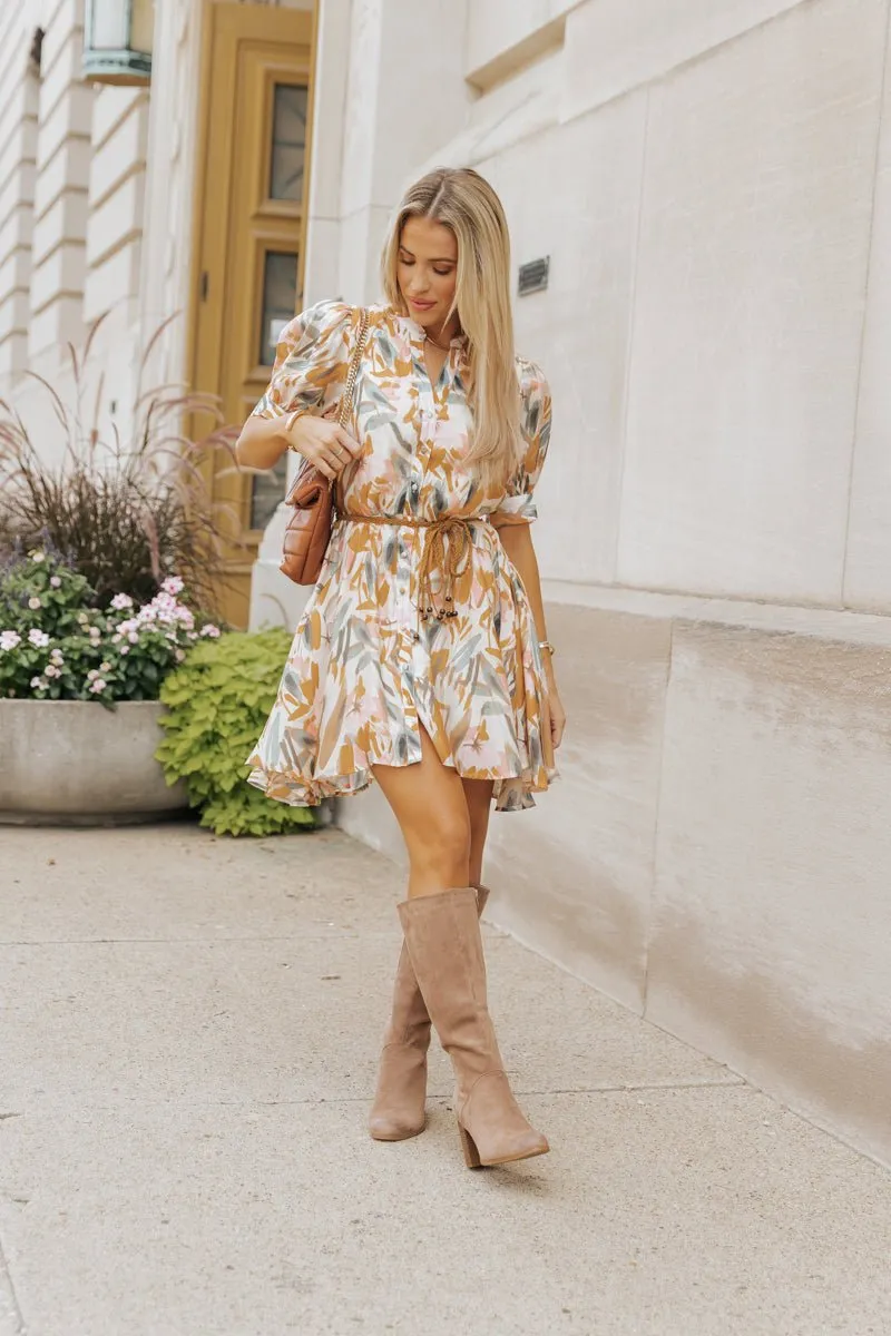 Picture Perfect Belted Print Mini Dress - FINAL SALE