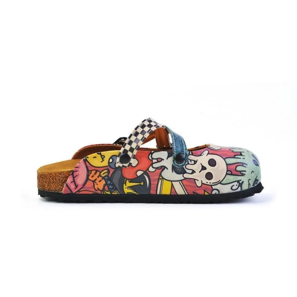 Pink & Blue Abstract Cross-Strap Mule CAL168