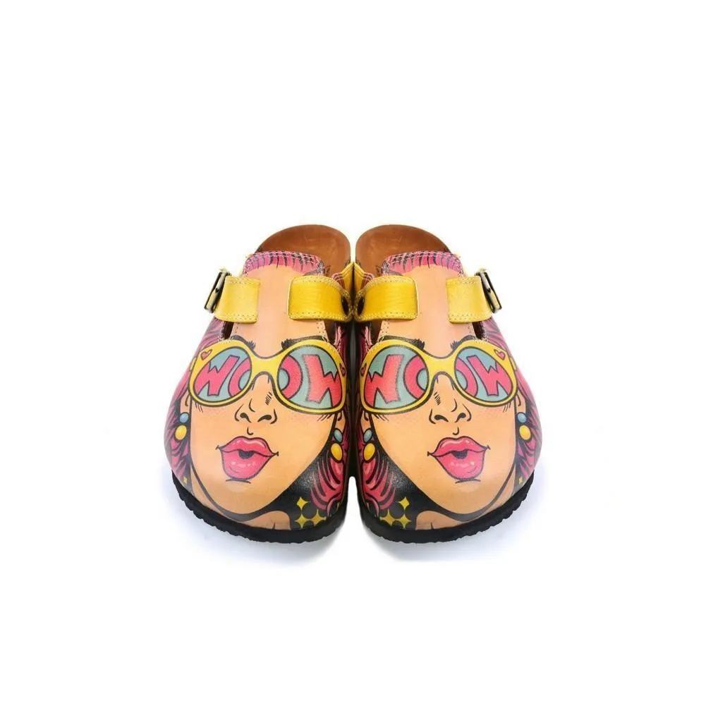 Pink & Yellow Wow Woman Slip-On Mule CAL373