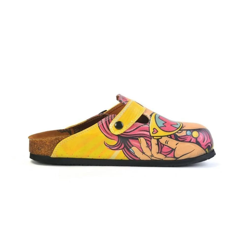 Pink & Yellow Wow Woman Slip-On Mule CAL373