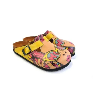 Pink & Yellow Wow Woman Slip-On Mule CAL373