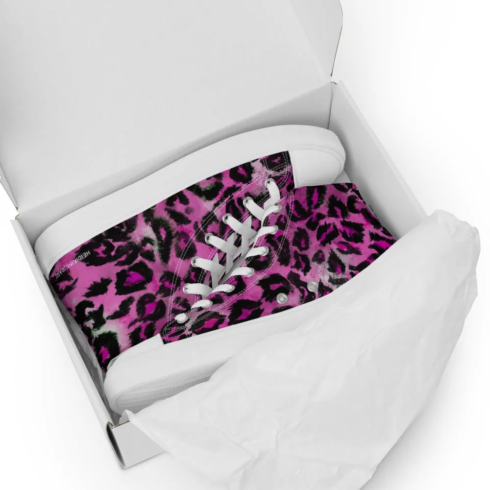 Pink Leopard Men's Sneakers, Animal Print High Top Canvas Stylish Fashion Tennis Shoes For Men